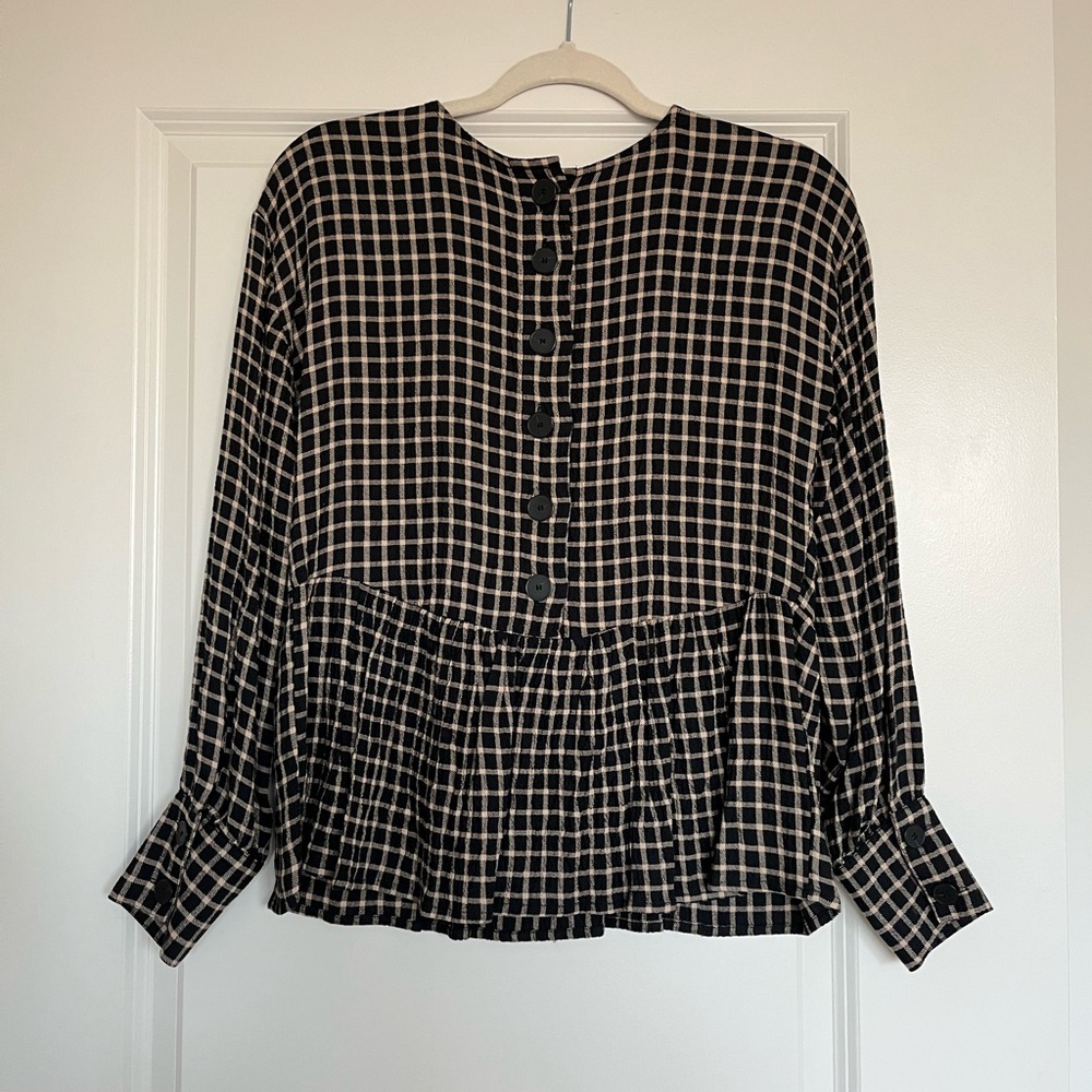 Madewell Button Back Peplum Top - Windowpane
